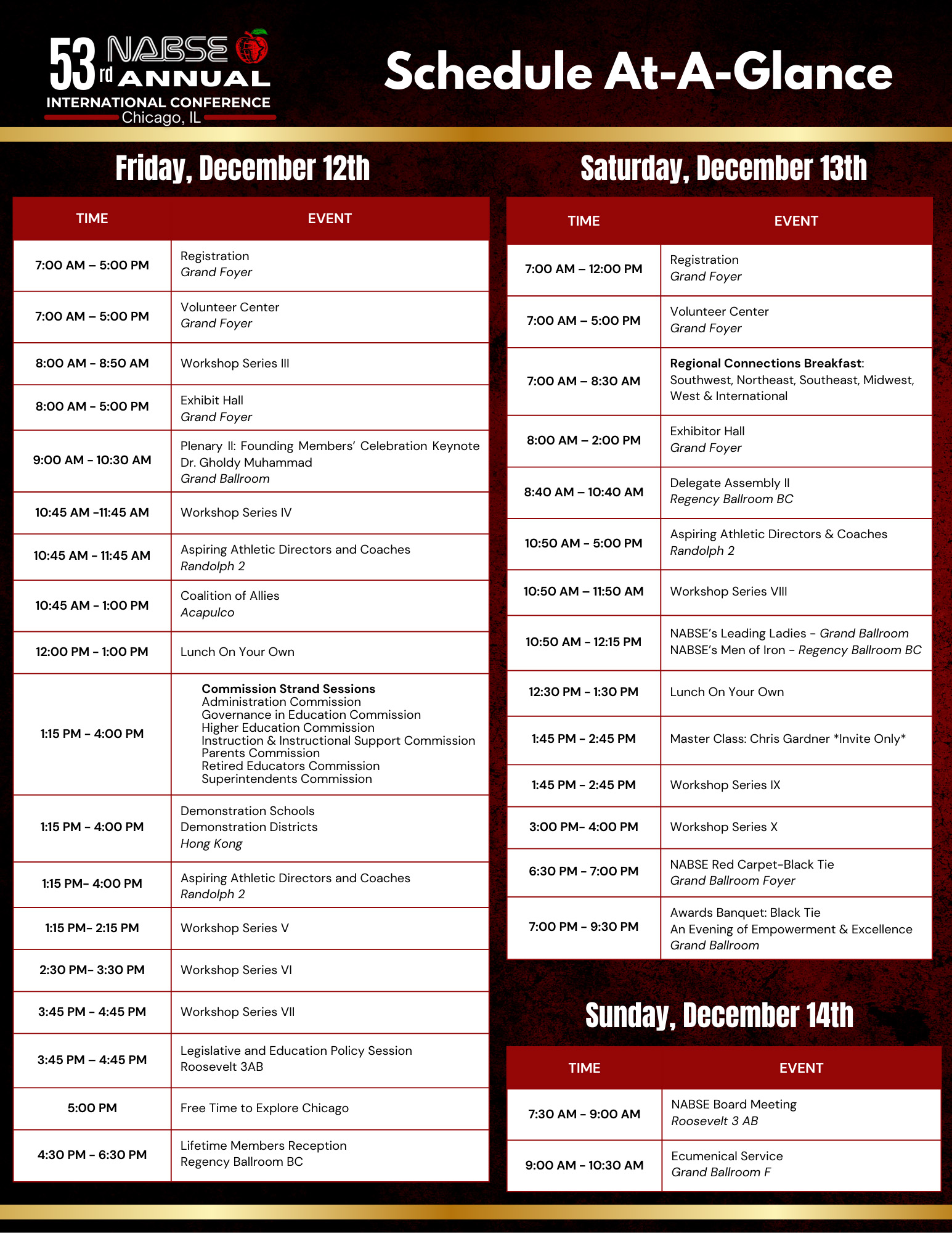 Friday and Saturday Schedule