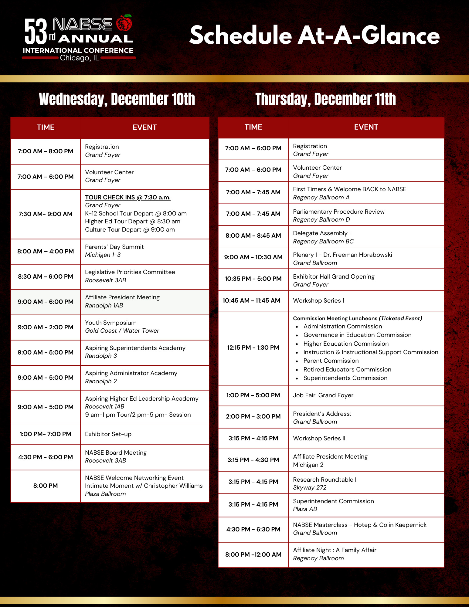 Wednesday and Thursday Schedule